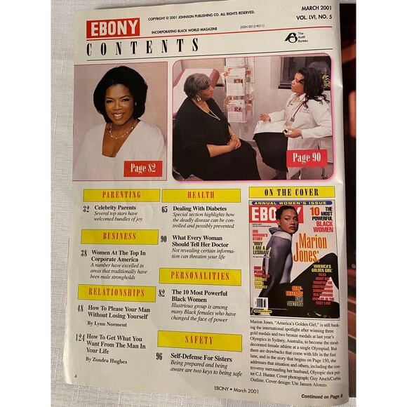 Ebony Magazine, March 2001. Annual Women's Issue, Marion Jones interview, EUC - Picture 2 of 16